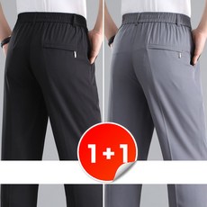 꽃소담 남성 1+1 빅사이즈 아이스 실크 밴딩 바지스판 중년남자 일자바지 아빠 쿨바지 MQ26A635