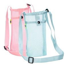 조절 가능한 어깨끈이 ROGOWOL 2팩 휴대용 물병 가방 스포츠 하이킹 캠핑 워킹을 위한 접이식 경 비치 슬링백, B-Blue Pink