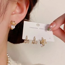 DUOMIHAN여성 귀걸이 세트 플라워 큐빅 하프링 데일리 코디2종 세트WZS60422