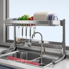 식기 건조대 확장형 설거지 무타공 스테인레스 소재, 단층 스틸 메인 프레임 본체 후크5개, 1개