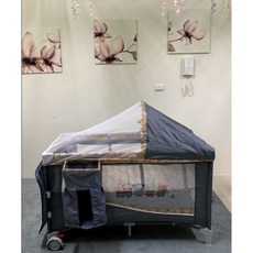 多功能遊戲床 遊戲床 嬰兒床 雙層床 可折疊 置物袋 尿布台 蚊帳, 紅色遊戲床, 紅色