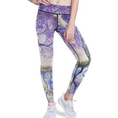 Visesunny 주머니가 있는 하이 웨이스트 요가 팬츠 라일락 트리 오브 라이프 소프트 복부 컨트롤 운동 레깅스 블랙. S 159863