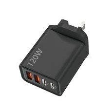 호환120W 멀티포트 충전기 USB C 고속 QC3.0 갤럭시 S24 아이폰 16 15 14 샤오미 포코 F5 여행용 벽면 플러, 03 Black UK