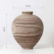 화병 달항아리 대형 북유럽 빈티지 도자기, 원목 꽃병 직경25 높이27CM