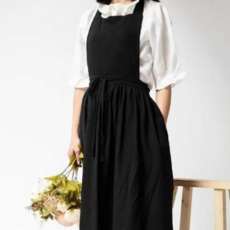 방수 린넨 원피스 앞치마 카페 공방, 1개, 블랙