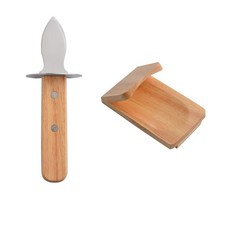 StnKitchExplor 오이스터 나이프 셔커 세트 나무 홀더 셔킹 클램프 해산물 도구(블랙), Brown, 1개