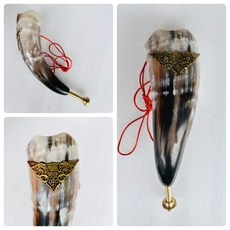 뿔피리 양각나팔 악기 입문 전투 전통 경적 바이루트, 1개, 기본 색상, 구리 입이 달린 청동 삼각형 30cm