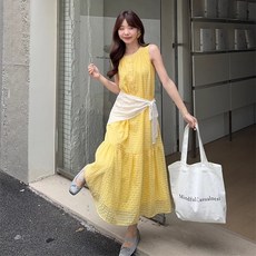 투니스 여성 단색 루즈핏 롱 민소매 원피스