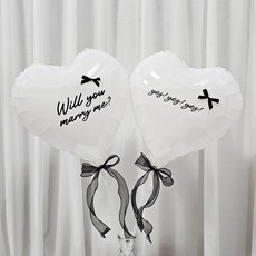 올리브파티 프로포즈 윌유메리미 하트 풍선 세트 셀프 웨딩 촬영 소품, 1세트, 화이트풍선블랙리본