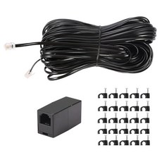 50피트 전화 연장선 케이블 선 와이어 검정색 표준 RJ11 플러그와 인라인 커플러 1개 클립 나사 15개 포함 통신용, Vthahaby 30.5m(100피트) 긴 전화 연장