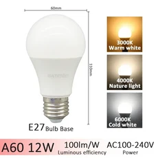 호환 1-20pcs E27 B22 기본 LED 3 색상 조정 전구 AC110V 220V 전구 3CCT(3000K 4000K 6000K) 메모리 기능, [06] 12W E27, [01] AC100-240V, [03] 5pcs