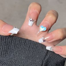 穿戴甲片高級感秋季貓眼紫邊愛心法式美甲片可拆卸爆款假指甲貼片, 1個, BY1896璀璨奪目:膠水款