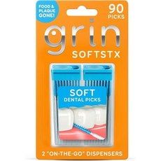 그린 소프트스틱 부드러운 치과 픽 입 부드럽고 유연한 브리슬 텍스처 플라크 제거 치실 민트 맛 치아 사이 재, 90개입 (1팩)