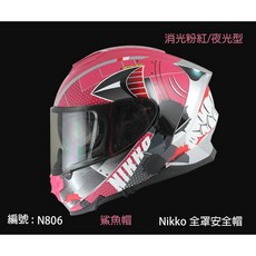 Nikko N806 全罩安全帽 夜光粉色鯊魚版 雙鏡片 EQRS快拆內襯