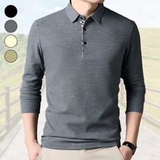 남성 긴팔 와플 피케 카라 티셔츠 상의 노란색 그레이 데일리 웨어 라운딩 골프