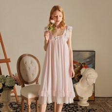 [웨일쓰] 여성 공주풍 잠옷 레이스 원피스 화이트 홈웨어 실내복 여름 피자마