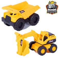 부추카 라이노 모래놀이 중형 포크레인 + 덤프트럭 중장비 장난감 세트, Yellow + Black, 1세트