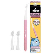 제스퍼 Jasper Microbrush 수의사 승인 고양이 칫솔 및 소형견용 부드러운 칫솔모 칫솔 키트 교체 가능한 헤드 2개가 있는 미끄럼 방지 손잡이 치약과 함께 사용, 로즈 핑크 2팩