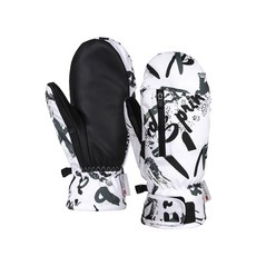 O 連指滑雪手套 3M保暖棉 可觸控 防潑水 小叮噹手套, 黑白塗鴉-L, 1個