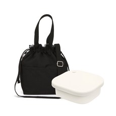 온다온 실리콘 도시락통 + 보온보냉백 세트 직장인 전자레인지 런치박스, 1세트, 화이트+블랙