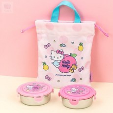 아띠디자인 헬로키티 2단 도시락 주머니 세트 직장인도시락가방
