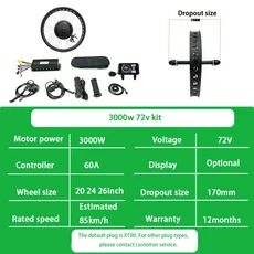 전기 팻바이크 모터 키트 72V 2000W/3000W/5000W 4.0타이어 20/24/26인치 브러시리스 리어 허브 휠 스노우, 02 72v 3000w 60A 170mm
