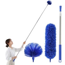 피플피 늘어나는 길이조절 장대 천장 브러쉬 거미줄 제거, 1세트, 블루