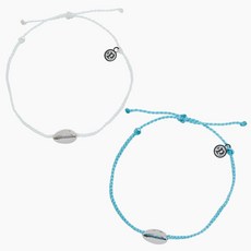 Pura Vida 美國手工 COWRIE CORD 貝殼蠟線腳鍊 (2色) 海灘風情 可調節, 銀色貝殼 白色腳鍊