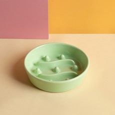 반려동물 급체방지 세라믹 식기 강아지 고양이 슬로우식기 도자기 식기, 1개, 그린(중형)