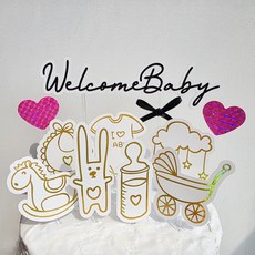 하이수수 웰컴베이비 베이비샤워 임신출산축하 아기성별공개 케이크 토퍼세트, 1세트, 토퍼, 샤이닝골드
