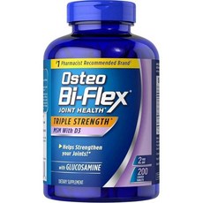 Osteo Bi-Flex Triple Strength 글루코사민 1500mg MSM 1500mg 비타민 D3 1000 UI 정제 200개 (1팩), 200, 1개