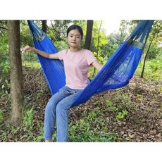 아이스 실크 해먹 휴대용 야외 마당 통기성 모기 방지 내구성 스윙 의자 정원 넘어짐 디자인 클램프 유리 섬유 폴, 2. 무봉 블루 + 끈 2개 + 수납 가방