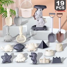 兒童沙灘玩具 海邊玩沙 玩雪 戲水 挖沙工具組, 1套, 620g, 218-44灰白沙灘沙漏19件套玩具