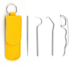 Ifle Narae 不銹鋼牙籤4款+皮套黃色套組, 1套