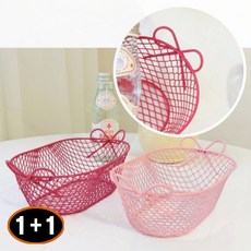 1+1 러블리 메쉬바구니 철제 리본 와이어 수납함 감성 꾸미기, 1개, 소소 1+1 핫핑크