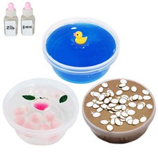 스마일컴퍼니 수제 슬라임 3종 세트 ( 복숭아 워터 + 수영하는 오리 + 초코아몬드 + 용해제 + 리뉴 ), 슬라임 3종 (복숭아 워터+수영하는 오리+초코아몬드), 1개