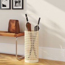 raee好貨推薦 簡約藤編金屬雨傘架 傘桶收納家用傘架, 奶油白, 1個