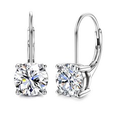 모이사나이트 귀걸이 1.0ct-2.0ct D 컬러 브릴리언트 라운드 컷 귀걸이 18K 화이트 골드 도금 스털링 실버 댕글 귀걸이 모이사나이트 레버백 드롭 귀걸이 s 순은