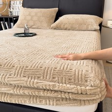 겨울용 플러시 피티드 시트 부드럽고 따뜻한 코랄 벨벳 매트리스 보호 커버 퀸 사이즈 딥 포켓 엘라스틱 침대 시트 세트, 200x220cm only sh t, Khaki