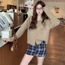 투니스 여성 심플 슬림핏 긴소매 니트 가디건
