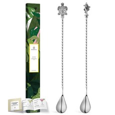 ECLATIS Homestia 바 스푼 칵테일 믹싱 스푼 30.5cm12인치 긴 손잡이 스테인리스 스틸 젓개 해골 엔드 스푼이 있는 나선형 명품 디자인 바텐더 음료 가정, 거북이 + 물고기 + 실버 2개