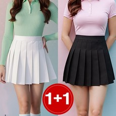 더간다 1+1 여성 밴딩 플리츠 하이웨스트 A라인 속바지 골프치마, 2개, 화이트+화이트