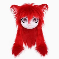 獸頭套 福瑞 cos 獸頭 cosplay 可穿戴 來圖定做, 紅色, 1個