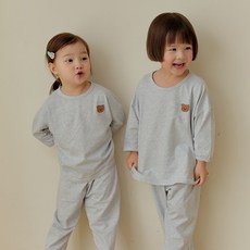 멜란지 곰돌 루루핏 9부 긴팔 아기 유아 내복 실내복