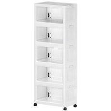 透明門可疊加滾輪收納箱 多層儲物整理箱 客廳臥室玩具衣物收納櫃, 白色 (45cm-五層), 1個