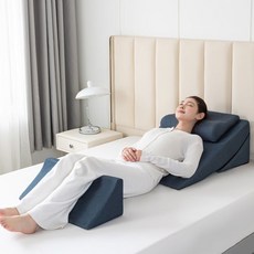 可調節靠背墊 三角靠枕 靠背 床頭靠墊 斜坡墊 冰絲靠背 靠背枕頭 斜坡枕【防反流/30 緩坡斜坡】, 4件套K01深灰-【多坡度可調+翻身枕】