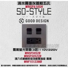 Panasonic 國際牌 SO-STYLE 五孔霧面蓋板, 1個, 霧灰,霧黑開關110V*2 / 霧黑雙插座