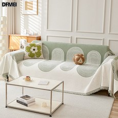 DFMEI 飛陽沙發巾高級感北歐沙發蓋佈雪尼爾防貓抓四季通用沙發套罩, 1件, 年輪-綠色【加厚款】