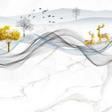 크기 벽화 회색 숲 엘크 그림 산 홈 장식 안개가 자욱한 벽지 사진, 7. ys2-157