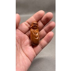 太行崖柏 黑油 小彌勒佛手把件, 如圖所示, 1個